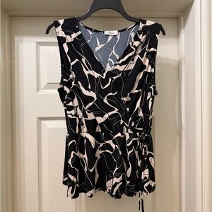 Beacon Black & Cream Sleeveless Wrap Peplum Camisole
